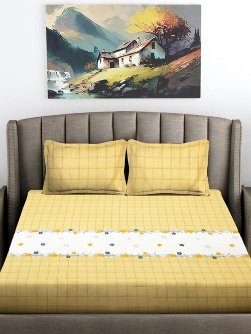 fabinaliv yellow geometric 300 tc cotton blend king size double bedsheet with 2 pillow covers - 21468315 - Very Small Image - 1
