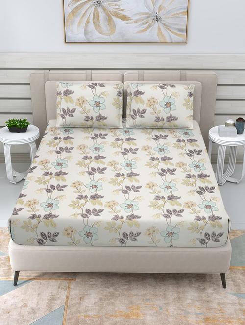 fabinaliv floral 300 tc cotton blend king size double bedsheet with 2 pillow covers - 21468340 - Very Small Image - 1