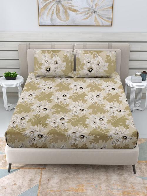 fabinaliv floral 300 tc cotton blend king size double bedsheet with 2 pillow covers - 21468342 - Very Small Image - 1