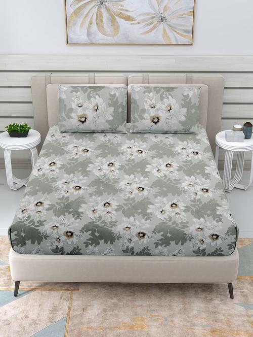 fabinaliv floral 300 tc cotton blend king size double bedsheet with 2 pillow covers - 21468343 - Very Small Image - 1