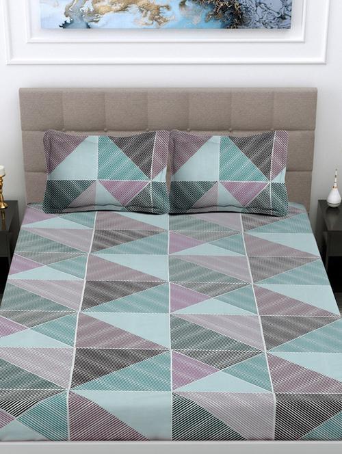 fabinaliv multicolor geometric 300 tc cotton blend king size double bedsheet with 2 pillow covers - 21468354 - Very Small Image - 1