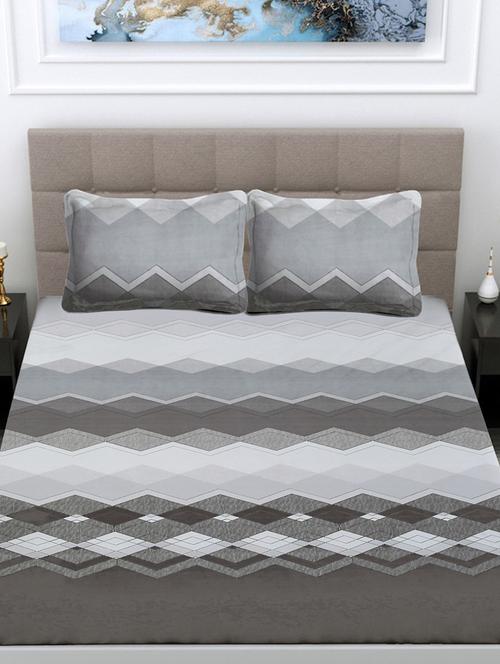 fabinaliv multicolor geometric 300 tc cotton blend king size double bedsheet with 2 pillow covers - 21468356 - Very Small Image - 1