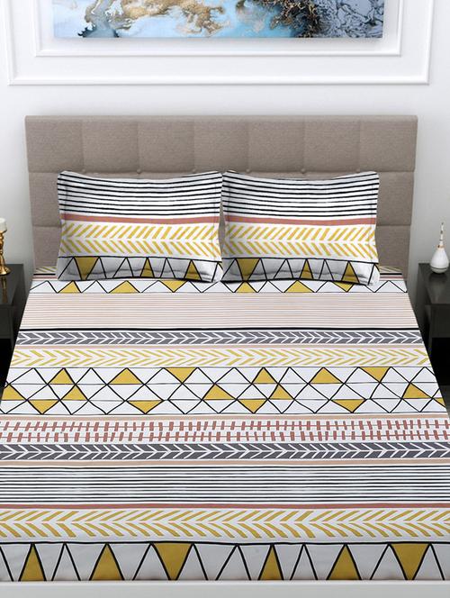 fabinaliv multicolor striped 300 tc cotton blend king size double bedsheet with 2 pillow covers - 21468381 - Very Small Image - 1