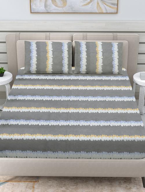fabinaliv multicolor striped 300 tc cotton blend king size double bedsheet with 2 pillow covers - 21468382 - Very Small Image - 1