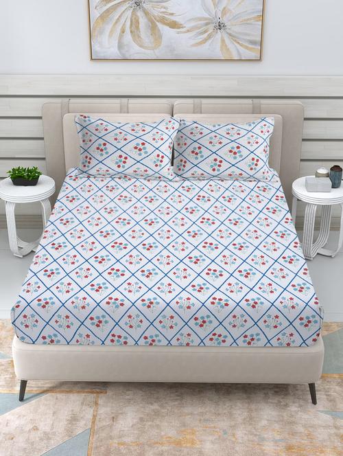 fabinaliv floral 300 tc cotton blend king size double bedsheet with 2 pillow covers - 21468394 - Very Small Image - 1