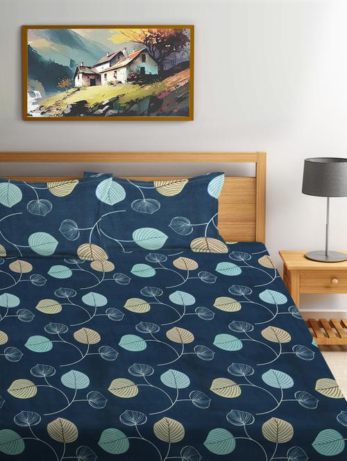 fabinaliv blue floral 300 tc cotton blend king size double bedsheet with 2 pillow covers - 21468405 - Very Small Image - 1