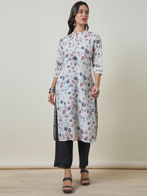 women three quarter sleeve printed straight kurta - 21468413 - Very Small Image - 1