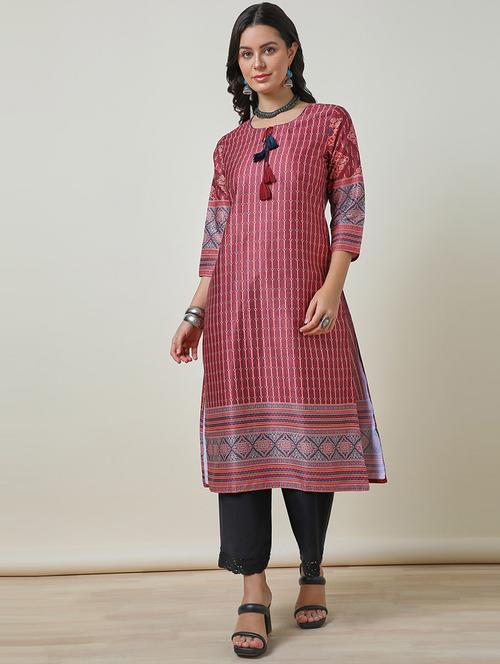 women three quarter sleeve printed straight kurta - 21468424 - Very Small Image - 1