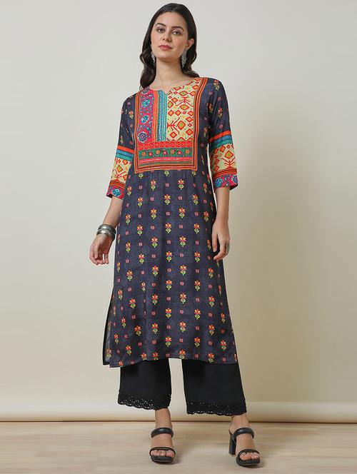 women three quarter sleeve printed a-line kurta - 21468433 - Very Small Image - 1