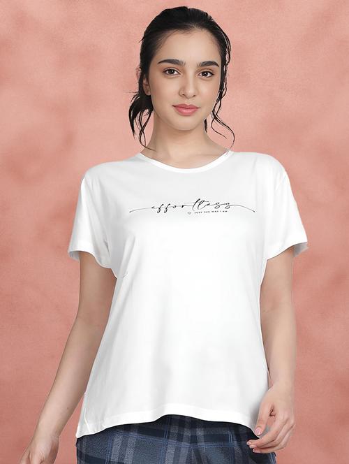 women chest print round neck t-shirt - 21468487 - Very Small Image - 1