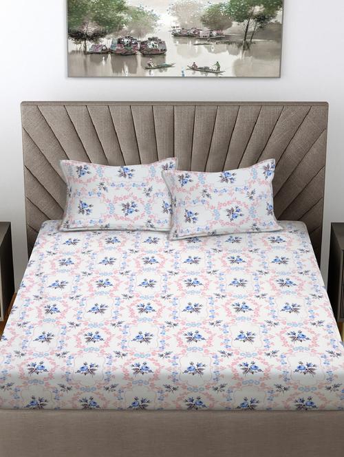 fabinaliv floral 300 tc cotton blend king size double bedsheet with 2 pillow covers - 21468497 - Very Small Image - 1