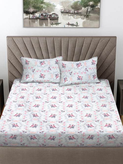 fabinaliv floral 300 tc cotton blend king size double bedsheet with 2 pillow covers - 21468498 - Very Small Image - 1