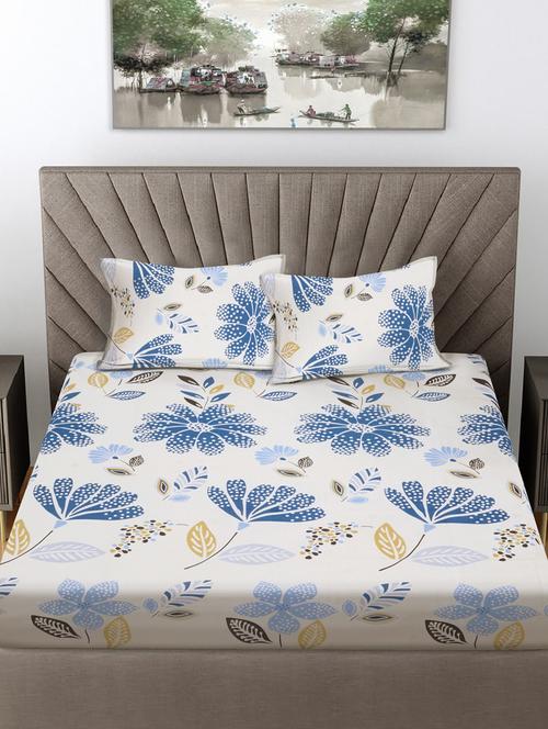 fabinaliv floral 300 tc cotton blend king size double bedsheet with 2 pillow covers - 21468500 - Very Small Image - 1