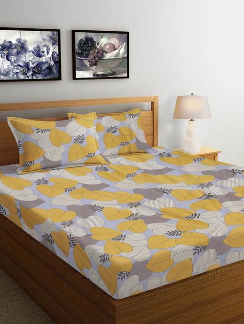 fabinaliv multicolor floral 300 tc cotton blend super king size double bedsheet with 2 pillow covers - 21468638 - Very Small Image - 1