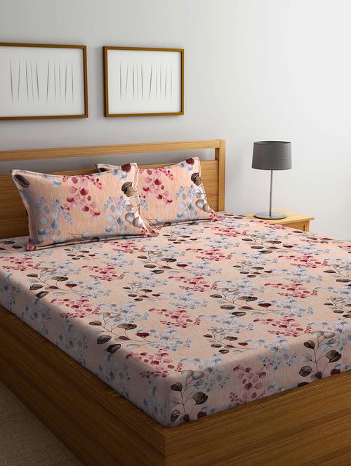 fabinaliv multicolor floral 300 tc cotton blend super king size double bedsheet with 2 pillow covers - 21468667 - Very Small Image - 1