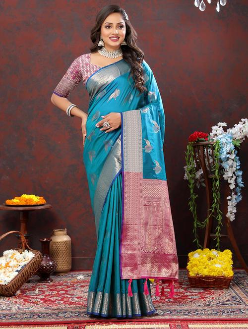 women self design banarasi saree with blouse - 21468984 - Very Small Image - 1