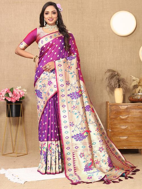women self design paithani saree with blouse - 21469116 - Very Small Image - 1
