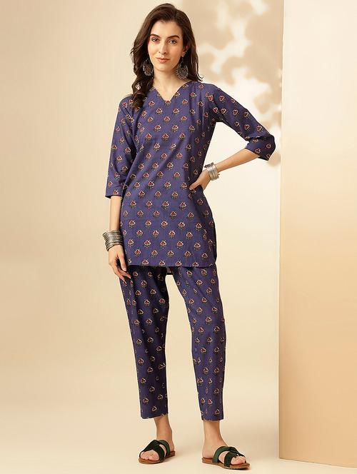 women blue floral printed co-ord set - 21469432 - Very Small Image - 1