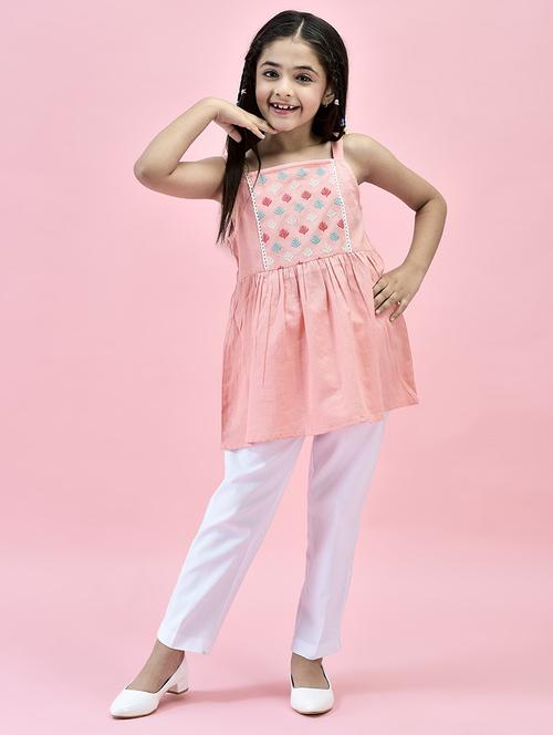 girls peach solid with work full length set - 21471198 - Very Small Image - 1
