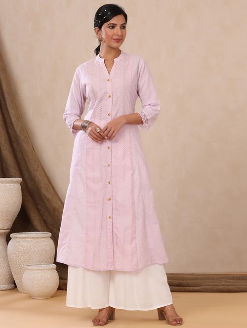 women pink self design a-line kurta - 21471230 - Very Small Image - 1