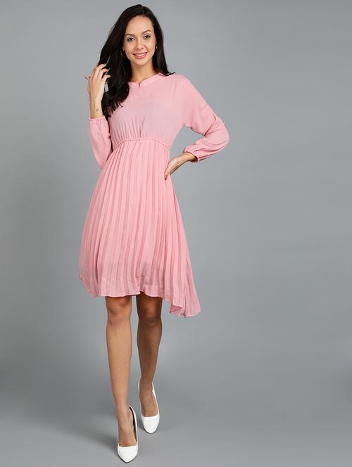 women pink cotton blend fit & flare dress - 21471479 - Very Small Image - 1
