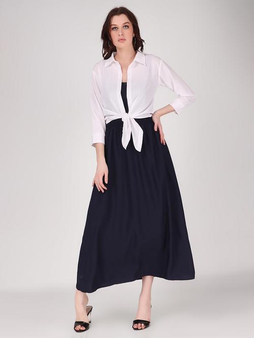 women navy blue crepe a-line dress with shrug - 21471481 - Very Small Image - 1