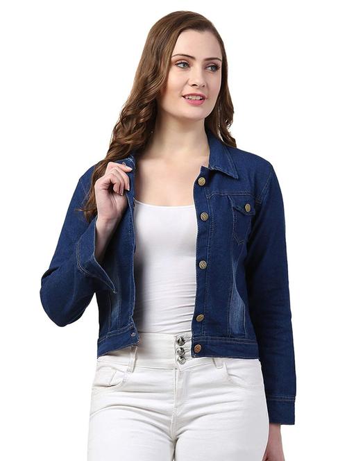 women spread collar solid denim jacket - 21473280 - Very Small Image - 1