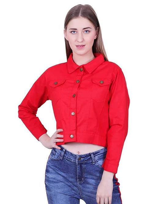 women spread collar solid denim jacket - 21473281 - Very Small Image - 1