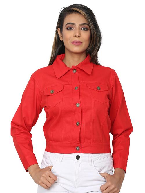 women spread collar solid denim jacket - 21473282 - Very Small Image - 1