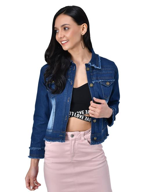 women spread collar solid denim jacket - 21473314 - Very Small Image - 1