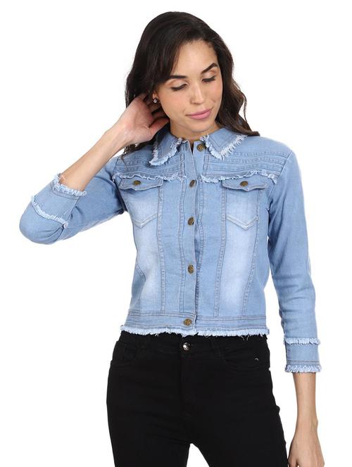women spread collar solid denim jacket - 21473329 - Very Small Image - 1