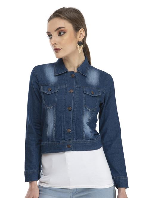 women spread collar solid denim jacket - 21473346 - Very Small Image - 1