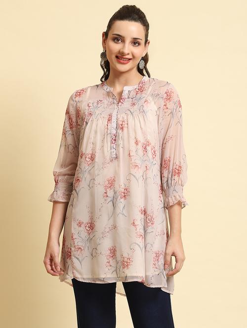 pink floral printed a-line tunic - 21473720 - Very Small Image - 1