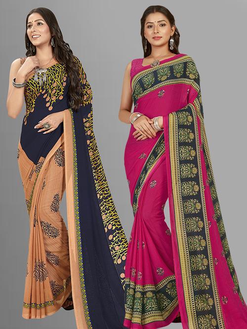 women pack of 2 casual wear combo sarees with blouse - 21473930 - Very Small Image - 1