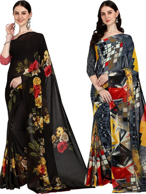 women pack of 2 casual wear combo sarees with blouse - 21473985 - Very Small Image - 1