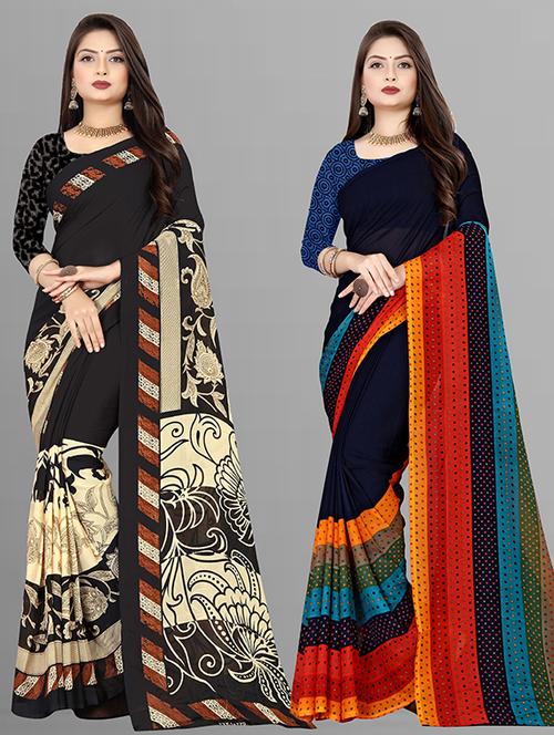 women pack of 2 casual wear combo sarees with blouse - 21474048 - Very Small Image - 1