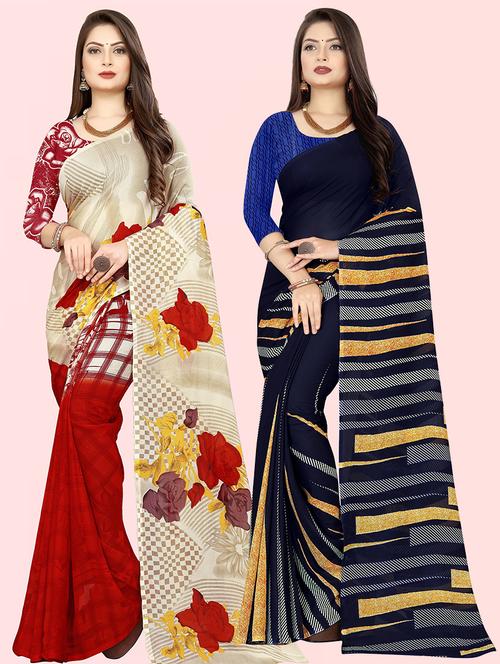 women pack of 2 casual wear combo sarees with blouse - 21474065 - Very Small Image - 1