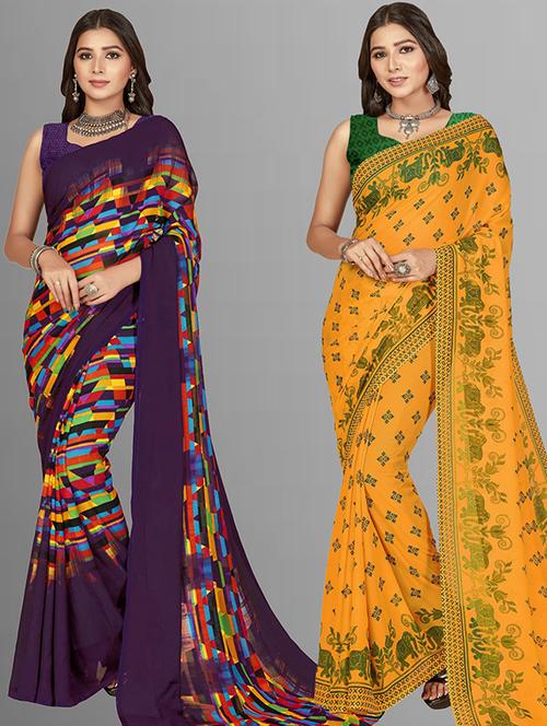 women pack of 2 casual wear combo sarees with blouse - 21474098 - Very Small Image - 1
