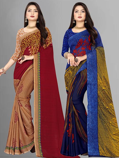 women pack of 2 casual wear combo sarees with blouse - 21474133 - Very Small Image - 1