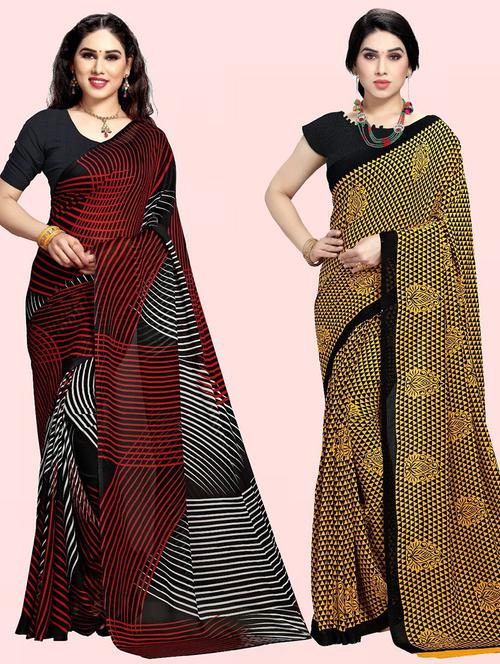 women pack of 2 casual wear sarees with blouse - 21474235 - Very Small Image - 1