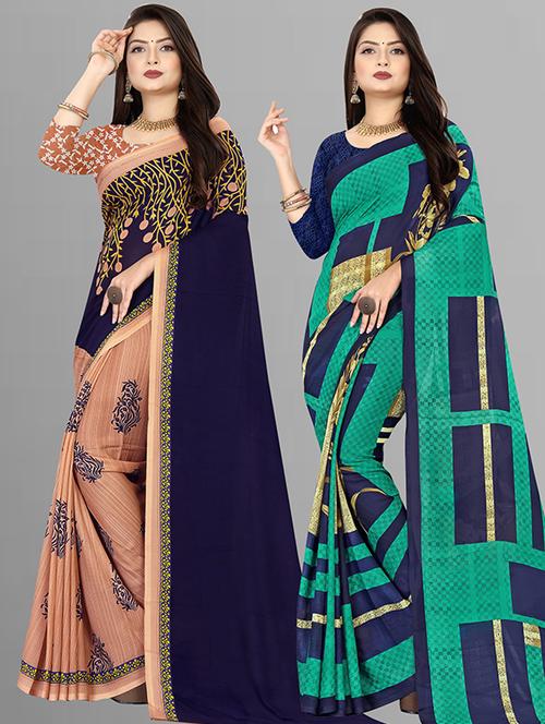 women pack of 2 casual wear sarees with blouse - 21474261 - Very Small Image - 1