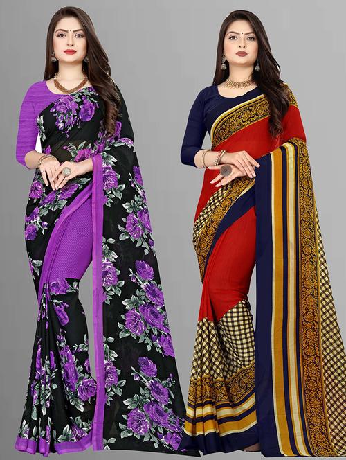 women pack of 2 printed casual wear saree with blouse - 21474349 - Very Small Image - 1