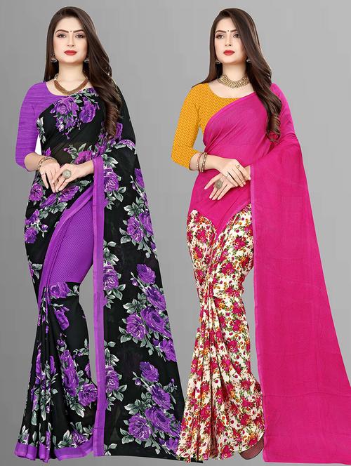 pack of 2 casual wear combo sarees with blouse - 21474462 - Very Small Image - 1