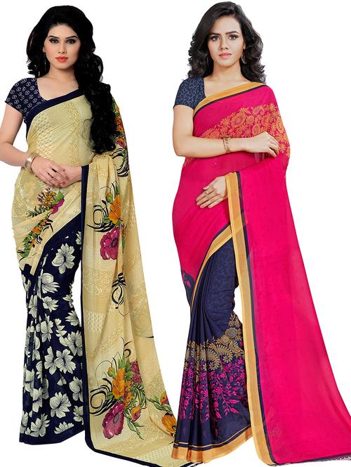 pack of 2 casual wear combo sarees with blouse - 21474478 - Very Small Image - 1
