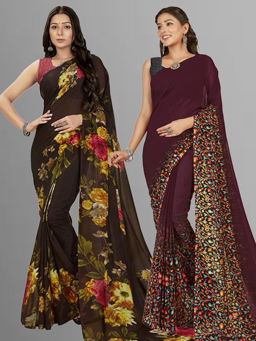 pack of 2 casual wear combo sarees with blouse - 21474496 - Very Small Image - 1