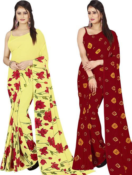 pack of 2 casual wear combo sarees with blouse - 21474504 - Very Small Image - 1
