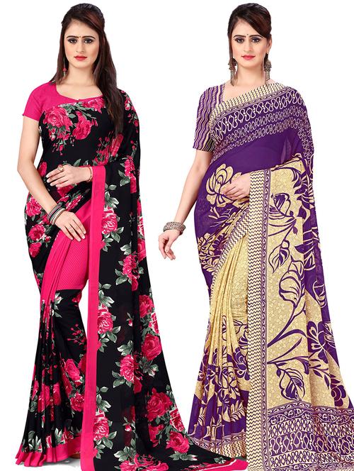 pack of 2 casual wear combo sarees with blouse - 21474507 - Very Small Image - 1