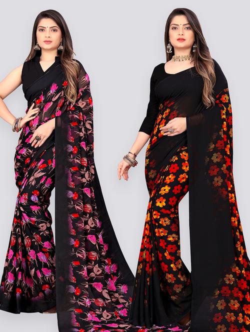 women pack of 2 casual wear combo sarees with blouse - 21474582 - Very Small Image - 1