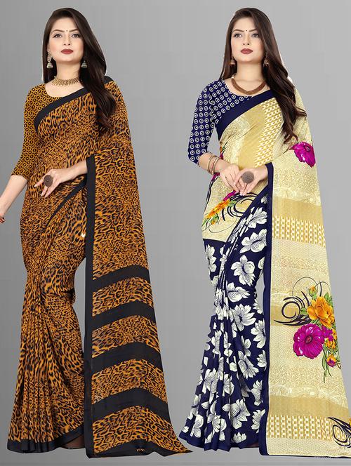 women pack of 2 casual wear combo sarees with blouse - 21474623 - Very Small Image - 1