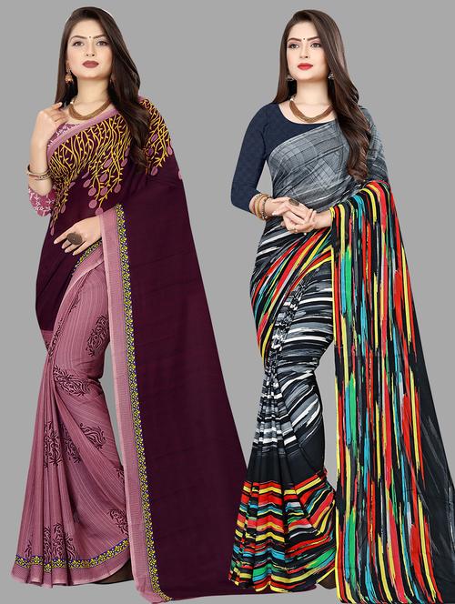 women pack of 2 casual wear combo sarees with blouse - 21474686 - Very Small Image - 1